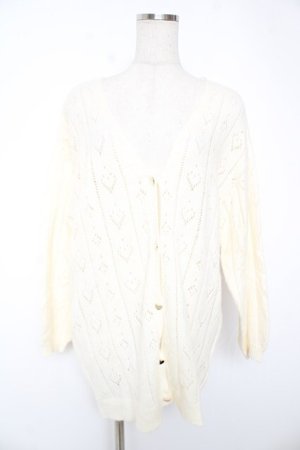 画像: axes femme POETIQUE / ハート透かし編みニットカーディガン M 生成り Y-25-12-23-020-AX-TO-SZ-ZY