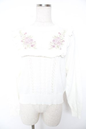 画像: axes femme / バラ刺繍ブロッキングニット M 生成り Y-25-12-23-023-AX-TO-SZ-ZY