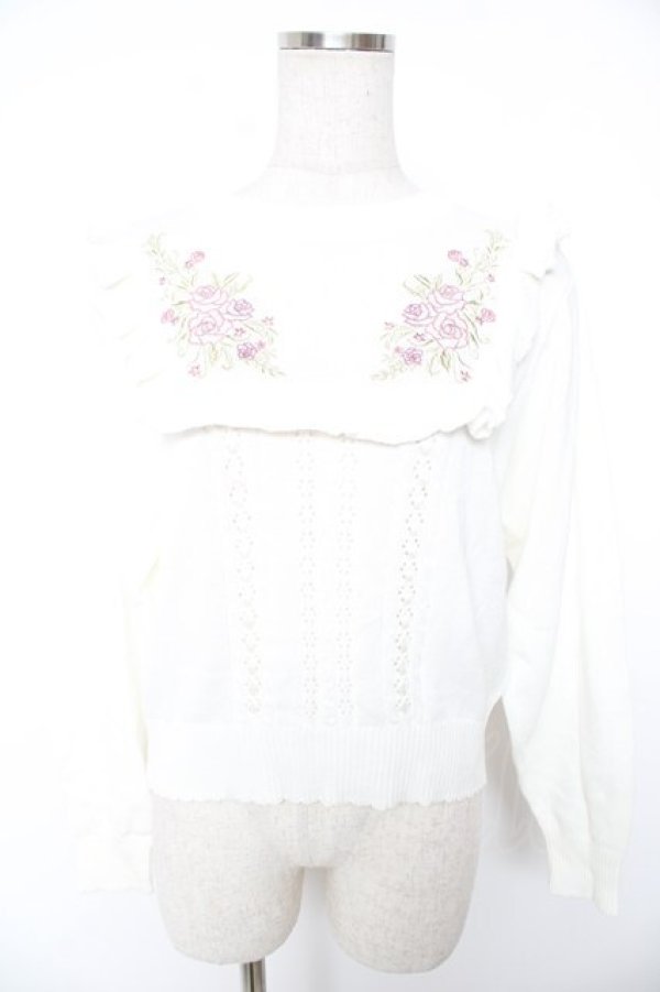 画像1: axes femme / バラ刺繍ブロッキングニット M 生成り Y-25-12-23-023-AX-TO-SZ-ZY (1)