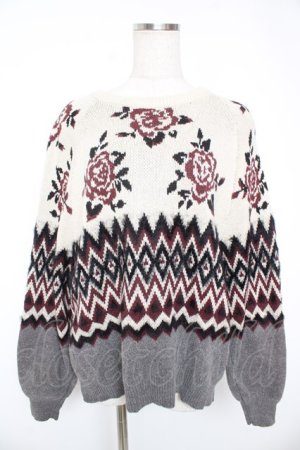 画像: axes femme NOSTALGIE / 薔薇柄ニット  グレー Y-25-12-23-025-AX-TO-SZ-ZY