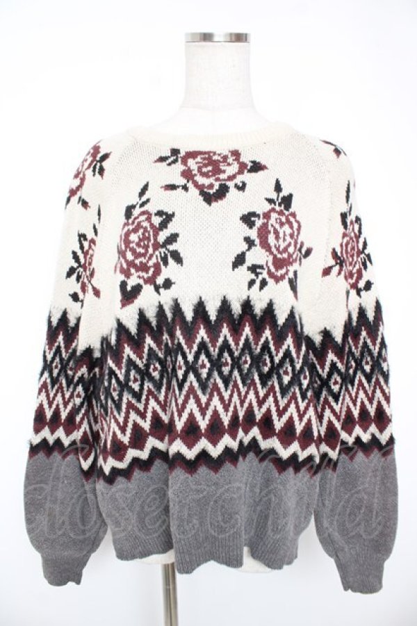 画像1: axes femme NOSTALGIE / 薔薇柄ニット  グレー Y-25-12-23-025-AX-TO-SZ-ZY (1)