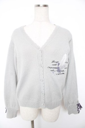 画像: axes femme / ディテクティブ刺繍ニットカーディガン F グレー Y-25-12-23-026-AX-TO-SZ-ZY