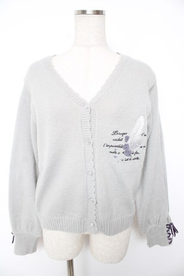 画像1: axes femme / ディテクティブ刺繍ニットカーディガン F グレー Y-25-12-23-026-AX-TO-SZ-ZY (1)