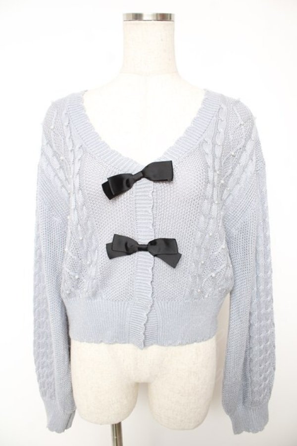 画像1: axes femme POETIQUE / ラメリボンカーディガン  サックス Y-25-12-23-028-AX-TO-SZ-ZY (1)