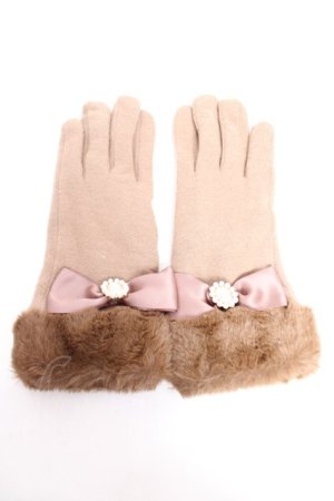 画像: Maison de FLEUR / パールビジューリボンファーグローブ  ブラウン Y-25-12-23-004-LO-ZA-SZ-ZY