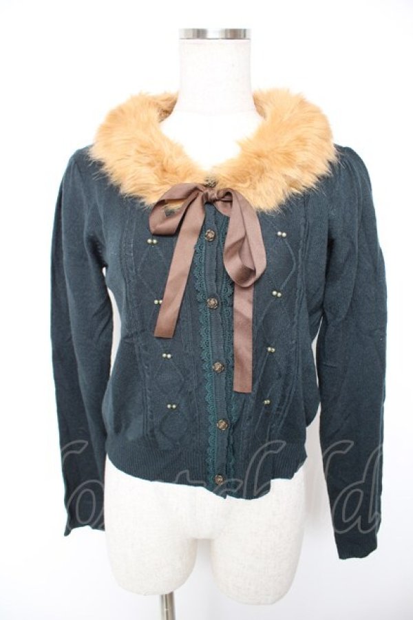 画像1: axes femme / ファー襟付きニットカーディガン M グリーン Y-25-12-23-031-AX-TO-SZ-ZY (1)
