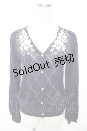 画像: axes femme / 花刺繍ダイヤ編みニットカーディガン M 紺 Y-25-12-23-032-AX-TO-SZ-ZS