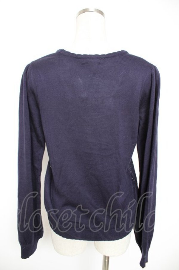 画像2: axes femme / 花刺繍ダイヤ編みニットカーディガン M 紺 Y-25-12-23-032-AX-TO-SZ-ZY (2)