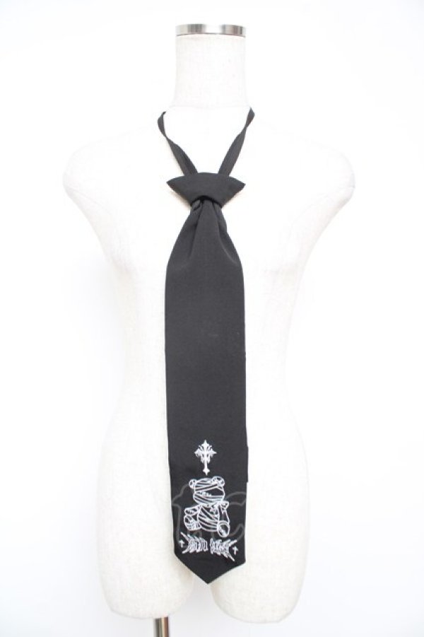 画像1: Amilige / Bandit Bear 刺繍ネクタイ  黒 Y-25-12-25-074-PU-ZA-SZ-ZY (1)