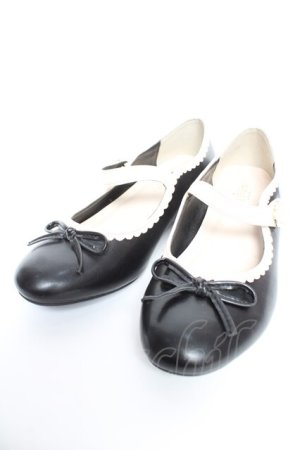 画像: axes femme POETIQUE / リボン付きフラットパンプス L 黒 Y-25-12-25-098-AX-SH-SZ-ZY