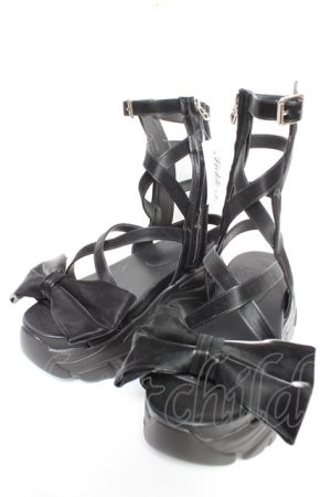 画像: Fickle Bebe / リボンレースアップサンダル L 黒 Y-25-12-25-103-0-SH-SZ-ZY