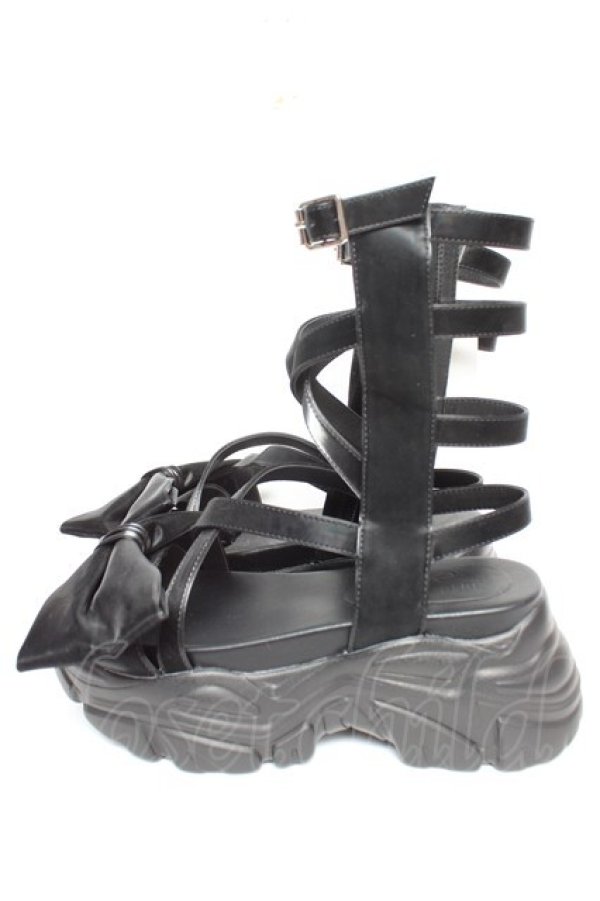 画像2: Fickle Bebe / リボンレースアップサンダル L 黒 Y-25-12-25-103-0-SH-SZ-ZY (2)