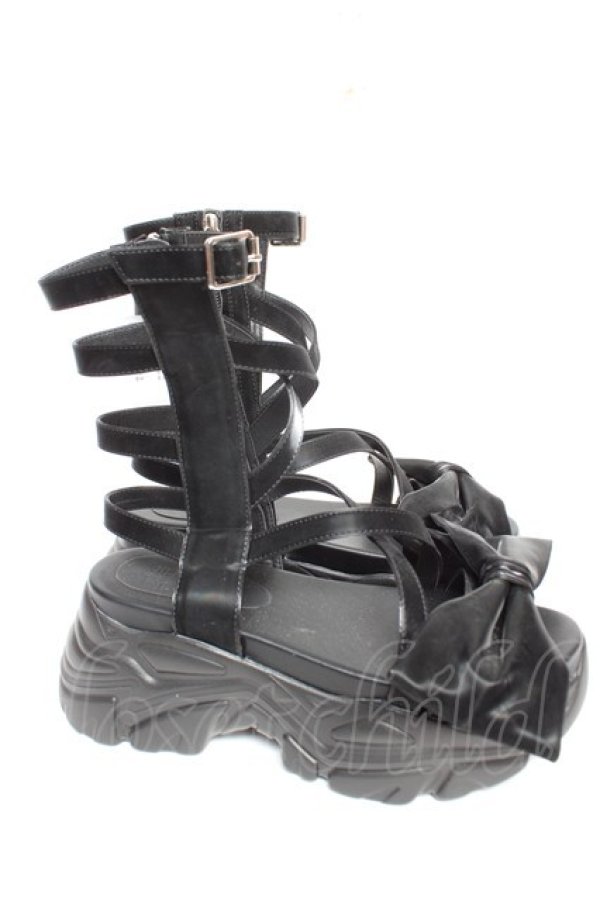 画像4: Fickle Bebe / リボンレースアップサンダル L 黒 Y-25-12-25-103-0-SH-SZ-ZY (4)