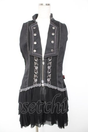 画像: Ozz Croce / 薔薇刺繍フリルベスト  黒 Y-25-12-25-107-OO-JA-SZ-ZY