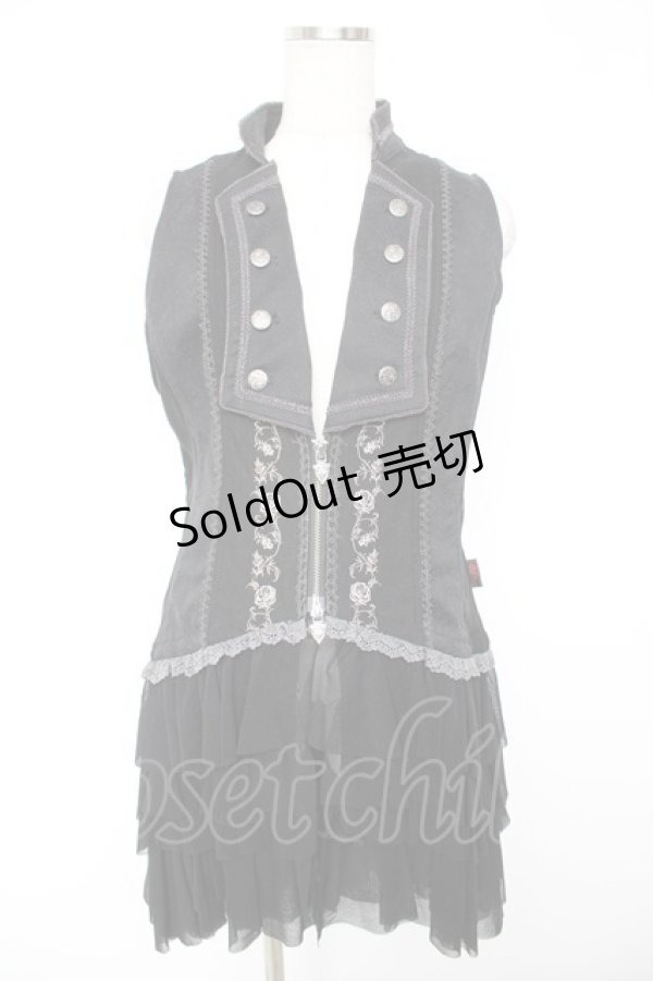 画像1: Ozz Croce / 薔薇刺繍フリルベスト  黒 Y-25-12-25-107-OO-JA-SZ-ZS (1)