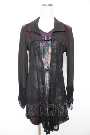 画像: Ozz Croce / 衿付レイヤードロングトップス  黒 Y-25-12-25-108-OO-TO-SZ-ZY