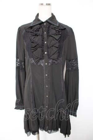 画像: Ozz Croce / レースフリルシャツワンピース  黒 Y-25-12-25-109-OO-OP-SZ-ZY