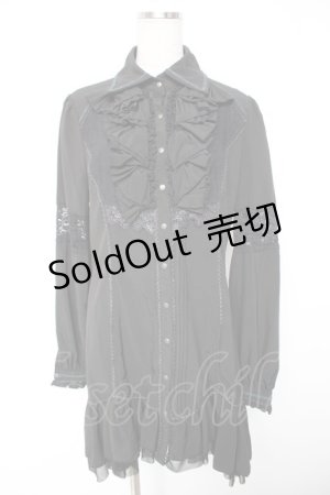 画像: Ozz Croce / レースフリルシャツワンピース  黒 Y-25-12-25-109-OO-OP-SZ-ZY