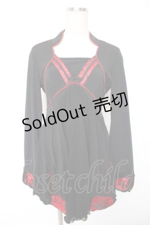 画像: Ozz oneste / 刺繍入りチャイナワンピース  黒×赤 Y-25-12-25-110-OO-OP-SZ-ZY