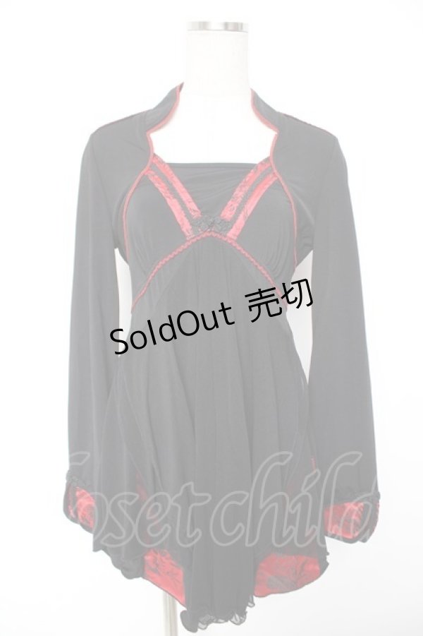 画像1: Ozz oneste / 刺繍入りチャイナワンピース  黒×赤 Y-25-12-25-110-OO-OP-SZ-ZY (1)