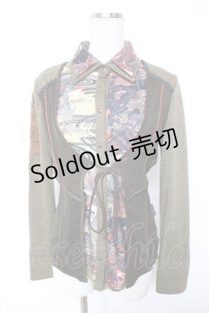 画像: Ozz oneste / 和柄レイヤードトップス  カーキ Y-25-12-25-111-OO-TO-SZ-ZS