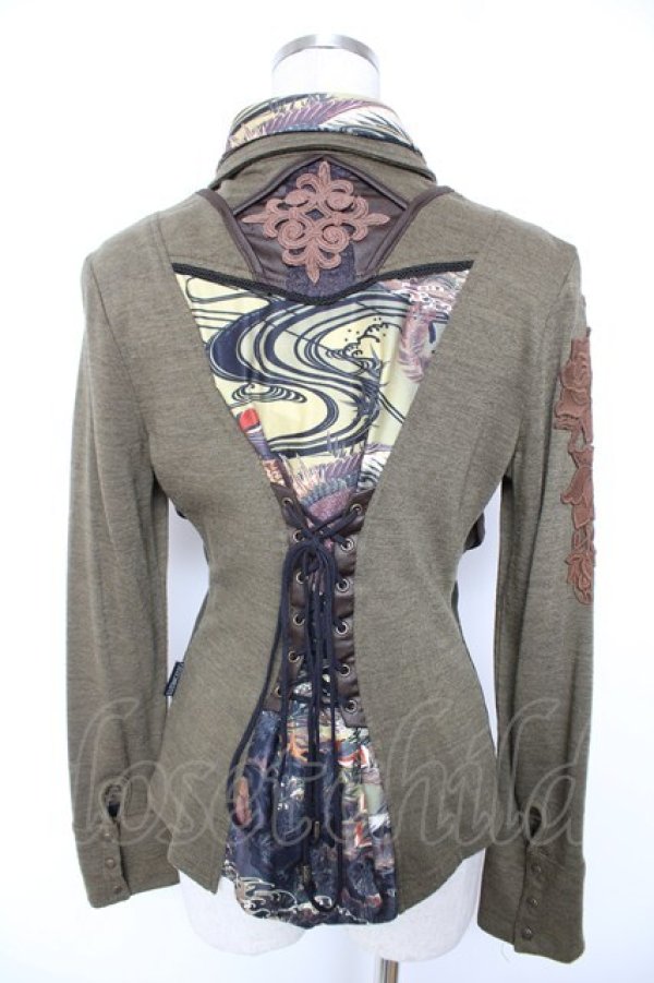 画像2: Ozz oneste / 和柄レイヤードトップス  カーキ Y-25-12-25-111-OO-TO-SZ-ZY (2)