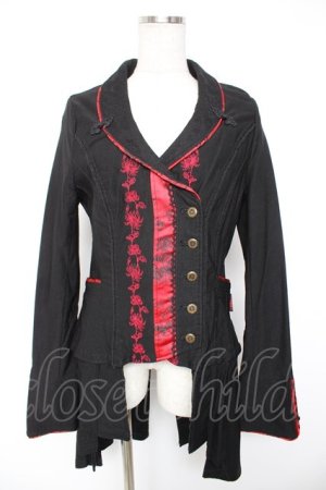 画像: Ozz oneste / ジャガード×刺繍チャイナボタンジャケット  黒×赤 Y-25-12-25-113-OO-JA-SZ-ZY