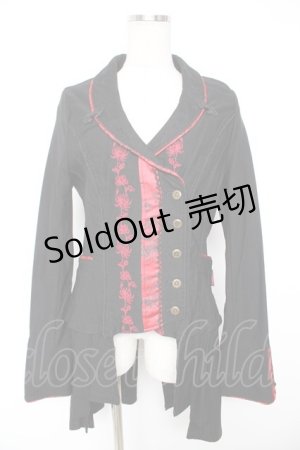 画像: Ozz oneste / ジャガード×刺繍チャイナボタンジャケット  黒×赤 Y-25-12-25-113-OO-JA-SZ-ZS