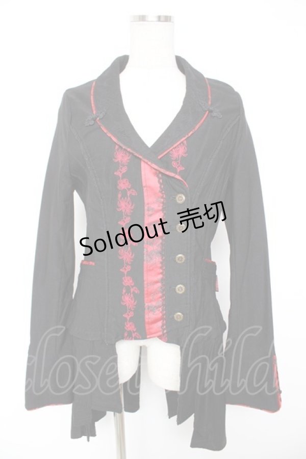 画像1: Ozz oneste / ジャガード×刺繍チャイナボタンジャケット  黒×赤 Y-25-12-25-113-OO-JA-SZ-ZS (1)