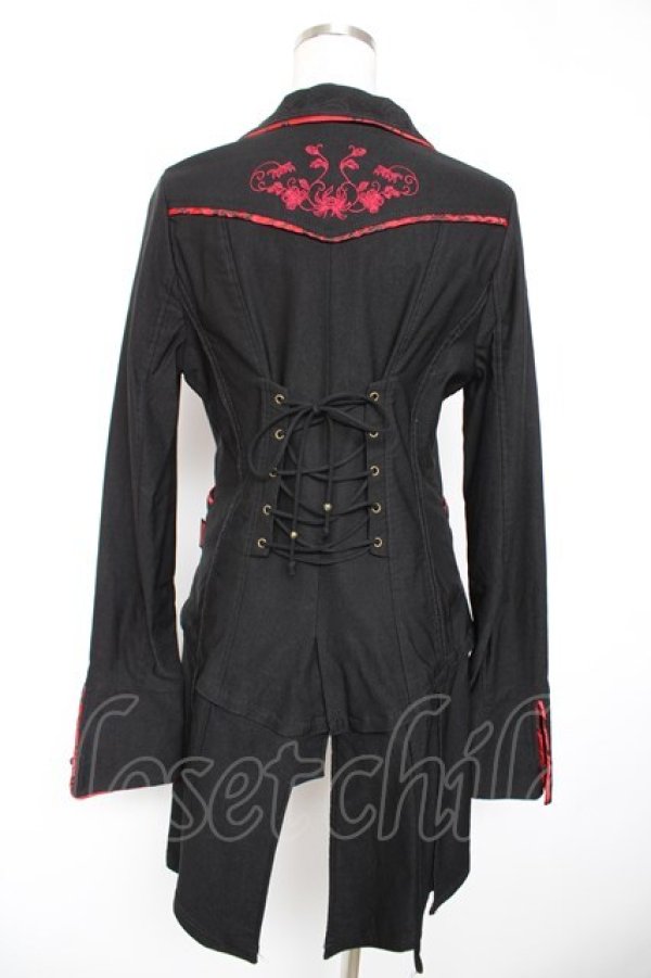 画像2: Ozz oneste / ジャガード×刺繍チャイナボタンジャケット  黒×赤 Y-25-12-25-113-OO-JA-SZ-ZY (2)