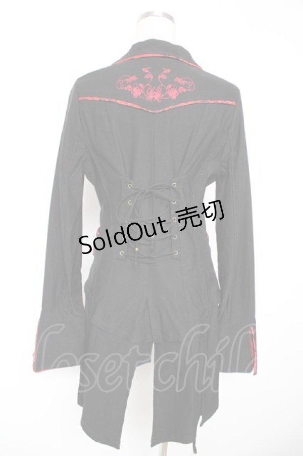 画像2: Ozz oneste / ジャガード×刺繍チャイナボタンジャケット  黒×赤 Y-25-12-25-113-OO-JA-SZ-ZS (2)