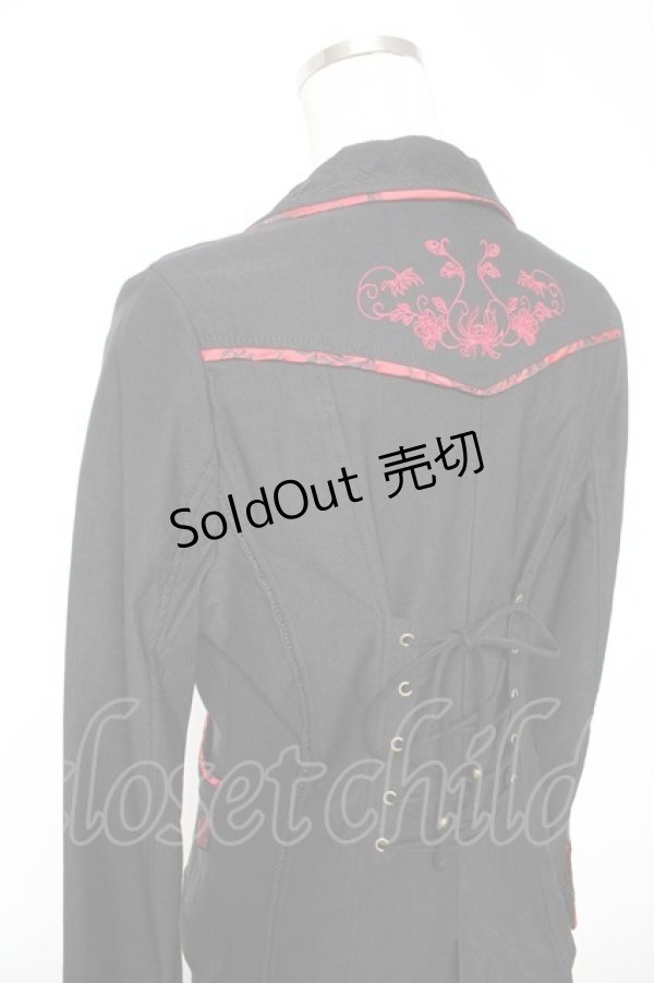 画像4: Ozz oneste / ジャガード×刺繍チャイナボタンジャケット  黒×赤 Y-25-12-25-113-OO-JA-SZ-ZS (4)