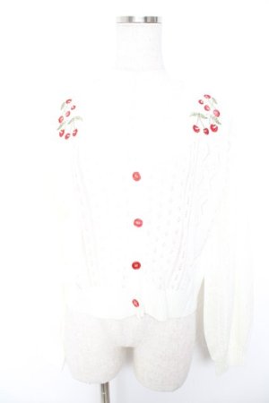 画像: axes femme POETIQUE / チェリー刺繍ニットカーディガン M 生成り Y-25-12-25-120-AX-TO-SZ-ZY
