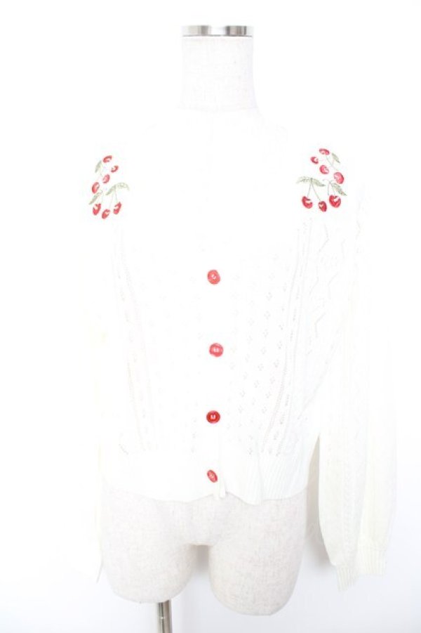 画像1: axes femme POETIQUE / チェリー刺繍ニットカーディガン M 生成り Y-25-12-25-120-AX-TO-SZ-ZY (1)