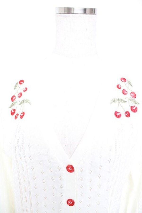 画像3: axes femme POETIQUE / チェリー刺繍ニットカーディガン M 生成り Y-25-12-25-120-AX-TO-SZ-ZY (3)