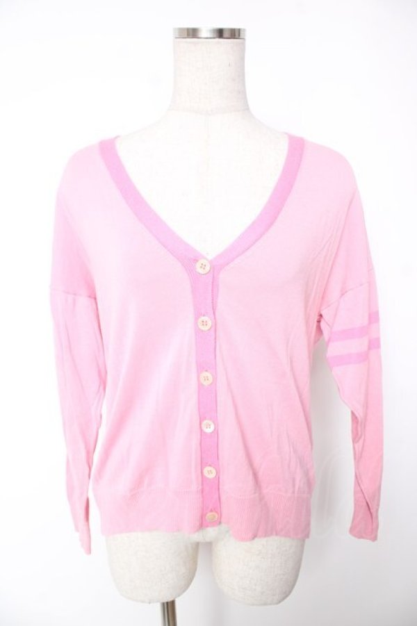 画像1: Jane Marple Dans Le Salon / ラインVネックカーディガン M ピンク Y-25-12-25-126-JM-TO-SZ-ZY (1)