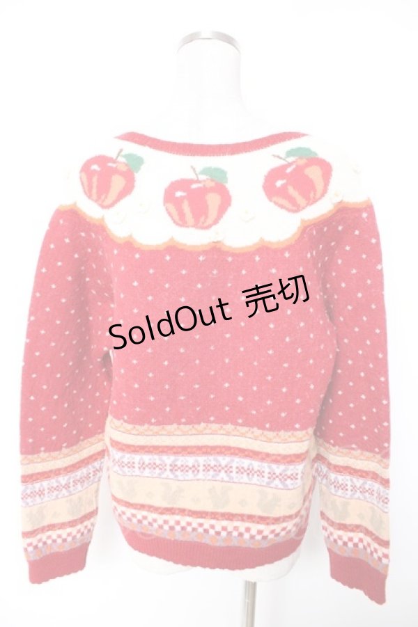 画像2: PINK HOUSE / アップルブロッサムモチーフニットカーディガン F 赤 Y-25-12-25-128-LO-TO-SZ-ZY (2)