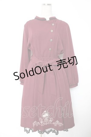 画像: axes femme / フラワー刺繍連釦ワンピース F ワイン Y-25-12-25-133-AX-OP-SZ-ZY