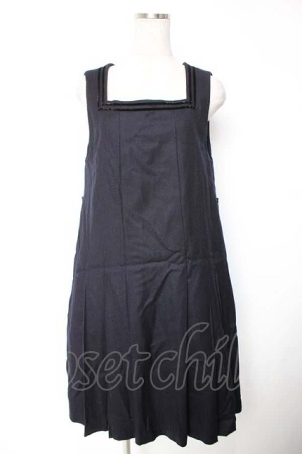 画像1: Jane Marple / ベルベットトリミングのジャンパースカート M 紺 Y-25-12-25-134-JM-OP-SZ-ZY (1)