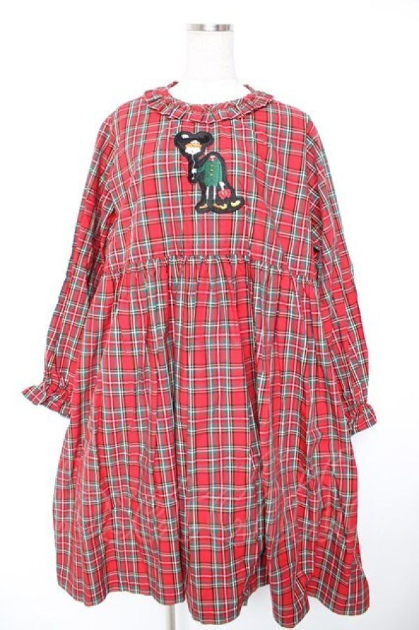画像1: HEIHEI / ワッペンチェックワイドワンピース  赤 Y-25-12-25-150-PU-OP-SZ-ZY (1)