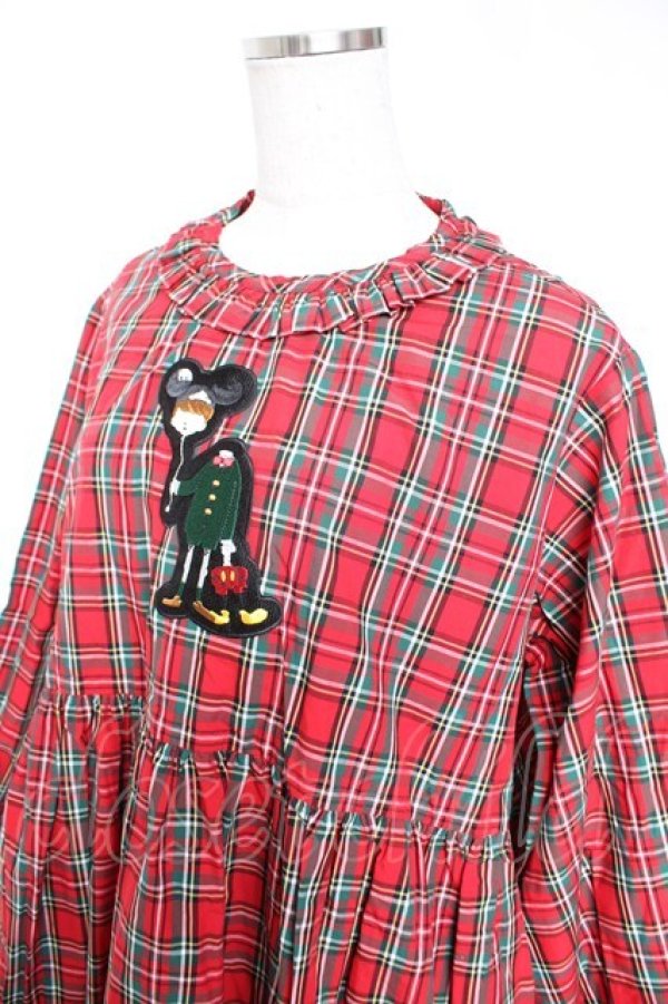 画像3: HEIHEI / ワッペンチェックワイドワンピース  赤 Y-25-12-25-150-PU-OP-SZ-ZY (3)