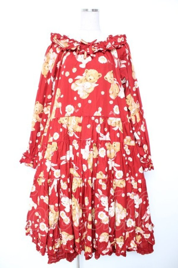 画像1: PINK HOUSE / ひな菊ロンドプリントミディ丈ワンピース F 赤 Y-25-12-25-152-LO-OP-SZ-ZY (1)