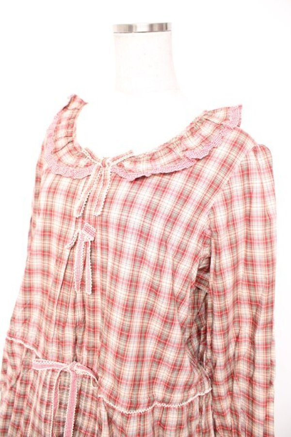 画像3: PINK HOUSE / オリジナルチェックワンピース F ベージュ×赤 Y-25-12-25-153-LO-OP-SZ-ZY (3)