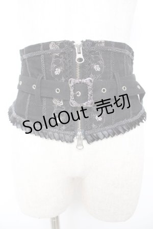 画像: Ozz Croce / ベルトデザイン薔薇刺繍ショートコルセット  黒 Y-25-12-25-160-OO-TO-SZ-ZY
