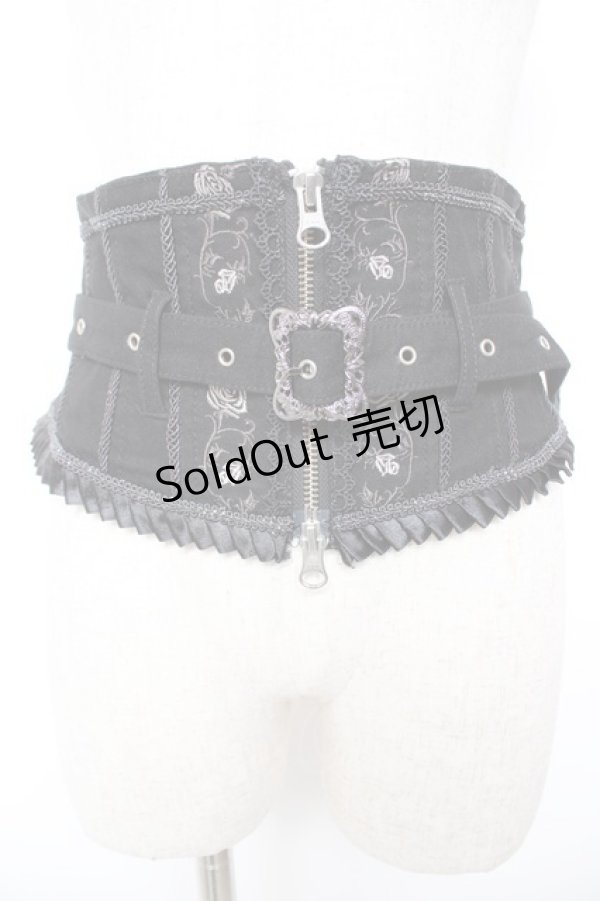 画像1: Ozz Croce / ベルトデザイン薔薇刺繍ショートコルセット  黒 Y-25-12-25-160-OO-TO-SZ-ZY (1)