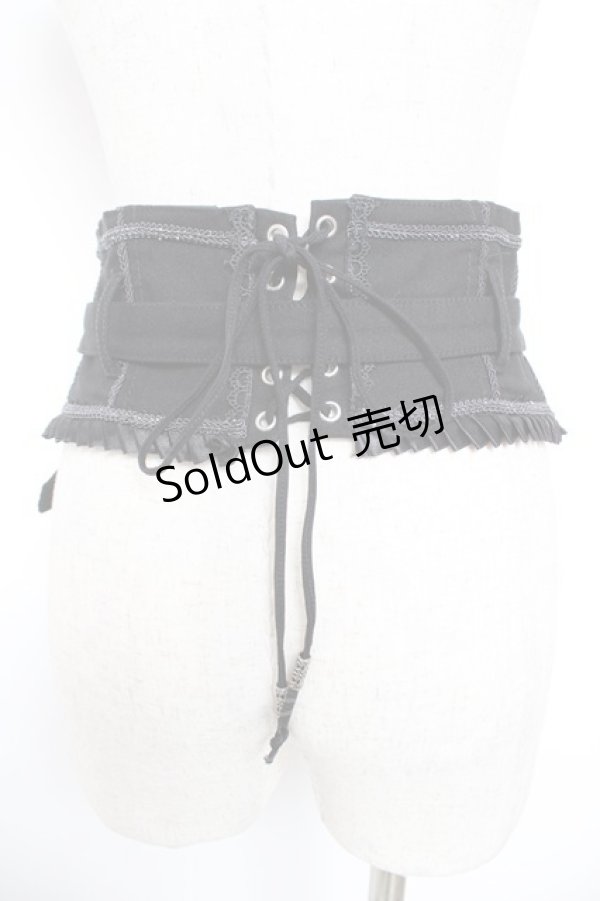 画像2: Ozz Croce / ベルトデザイン薔薇刺繍ショートコルセット  黒 Y-25-12-25-160-OO-TO-SZ-ZY (2)