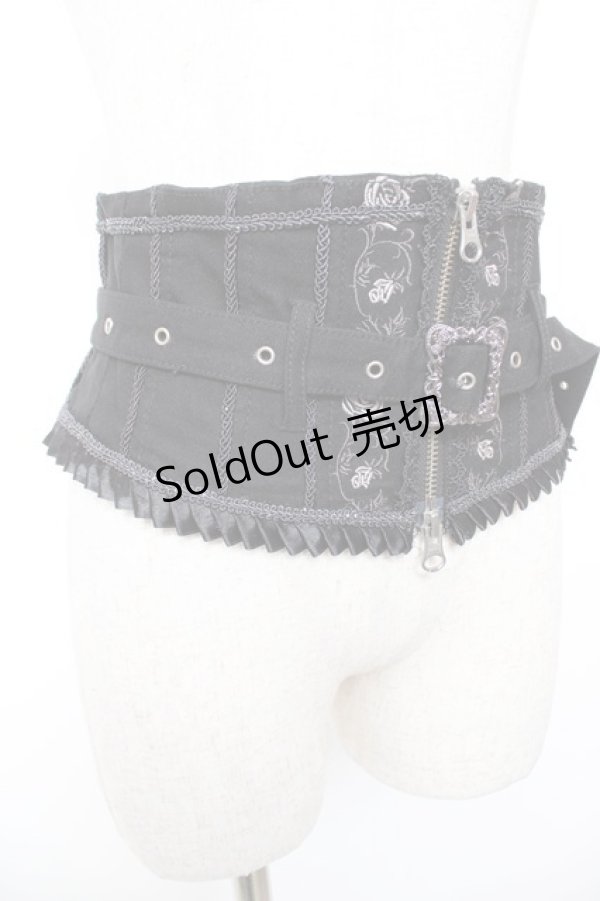 画像3: Ozz Croce / ベルトデザイン薔薇刺繍ショートコルセット  黒 Y-25-12-25-160-OO-TO-SZ-ZY (3)