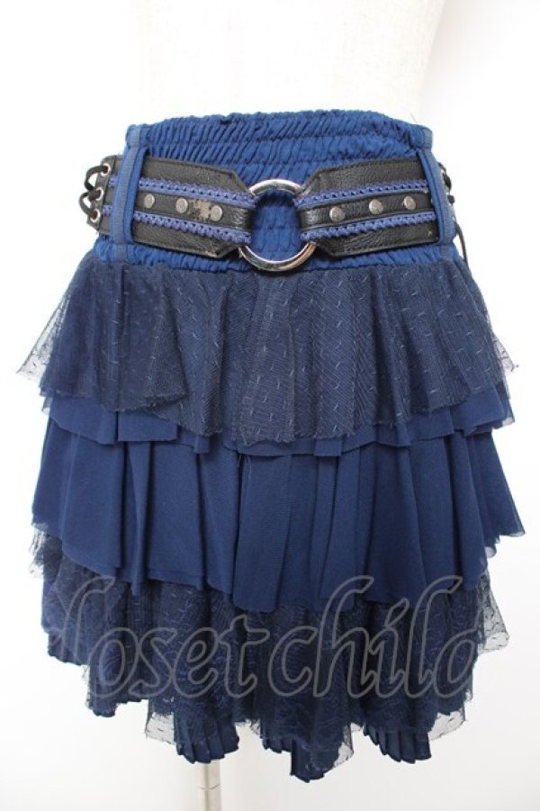 画像1: Ozz oneste / ベルト付きチュールレースフリルスカート  紺 Y-25-12-25-161-OO-SK-SZ-ZY (1)