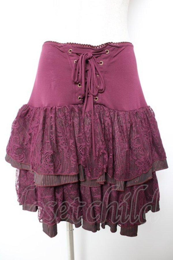 画像1: Ozz Croce / レースストライプフリルスカート  ワイン Y-25-12-25-163-OO-SK-SZ-ZY (1)