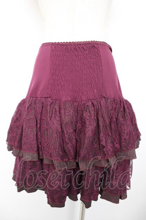 画像2: Ozz Croce / レースストライプフリルスカート  ワイン Y-25-12-25-163-OO-SK-SZ-ZY (2)
